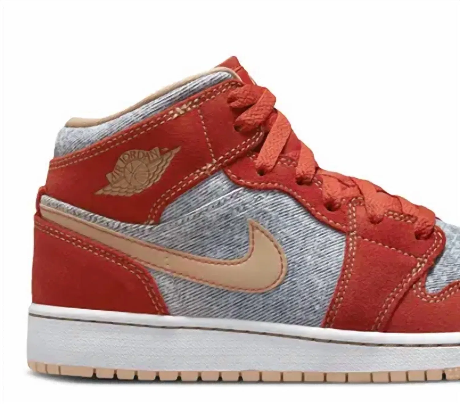 Детские кроссовки для мальчиков с круглым носом Air Jordan 1 Mid, Denim Red — фото 2