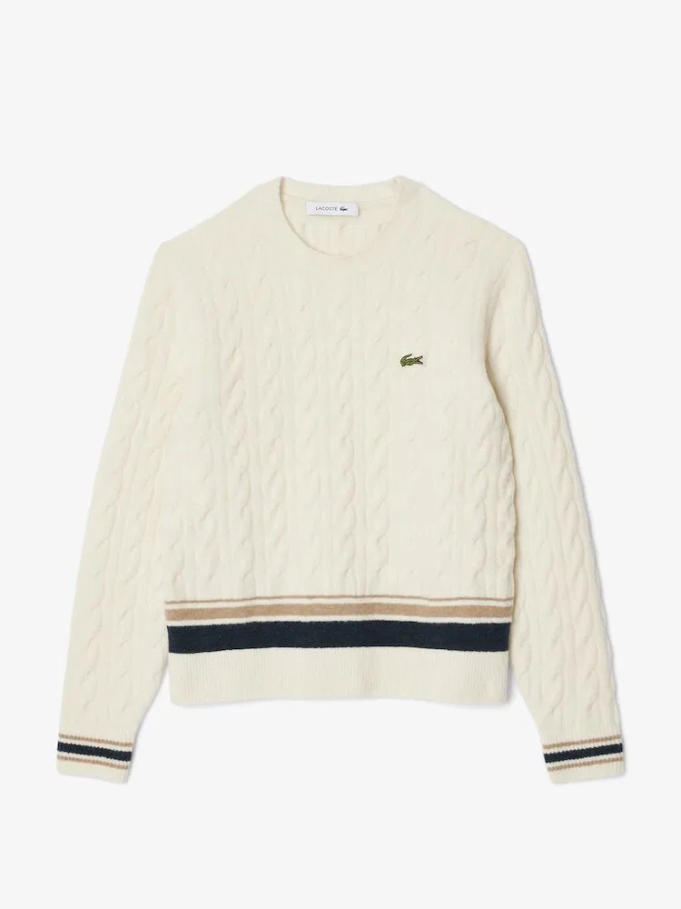 Свитер женский LACOSTE Tipping Point, с кабельным узором, бежевый — фото 4