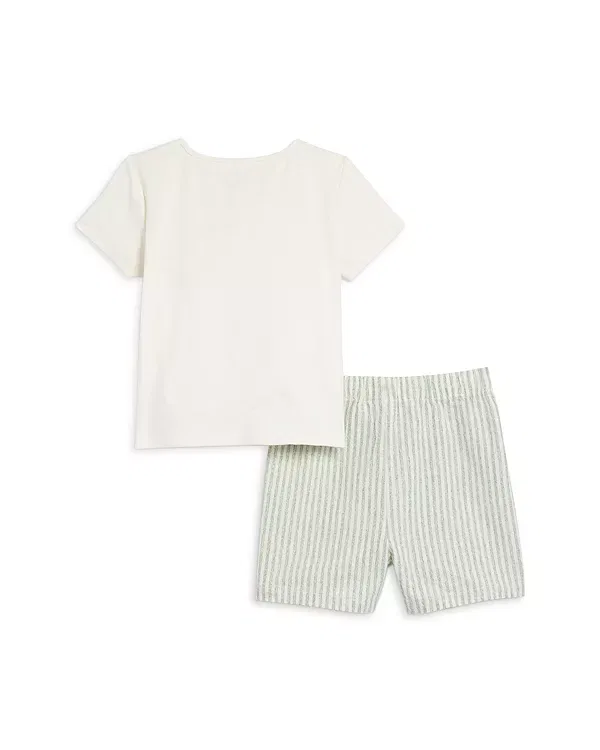 Детский комплект для мальчиков с коротким рукавом Henley & Striped Shorts Set Bloomie's Baby, White/Sage — фото 2