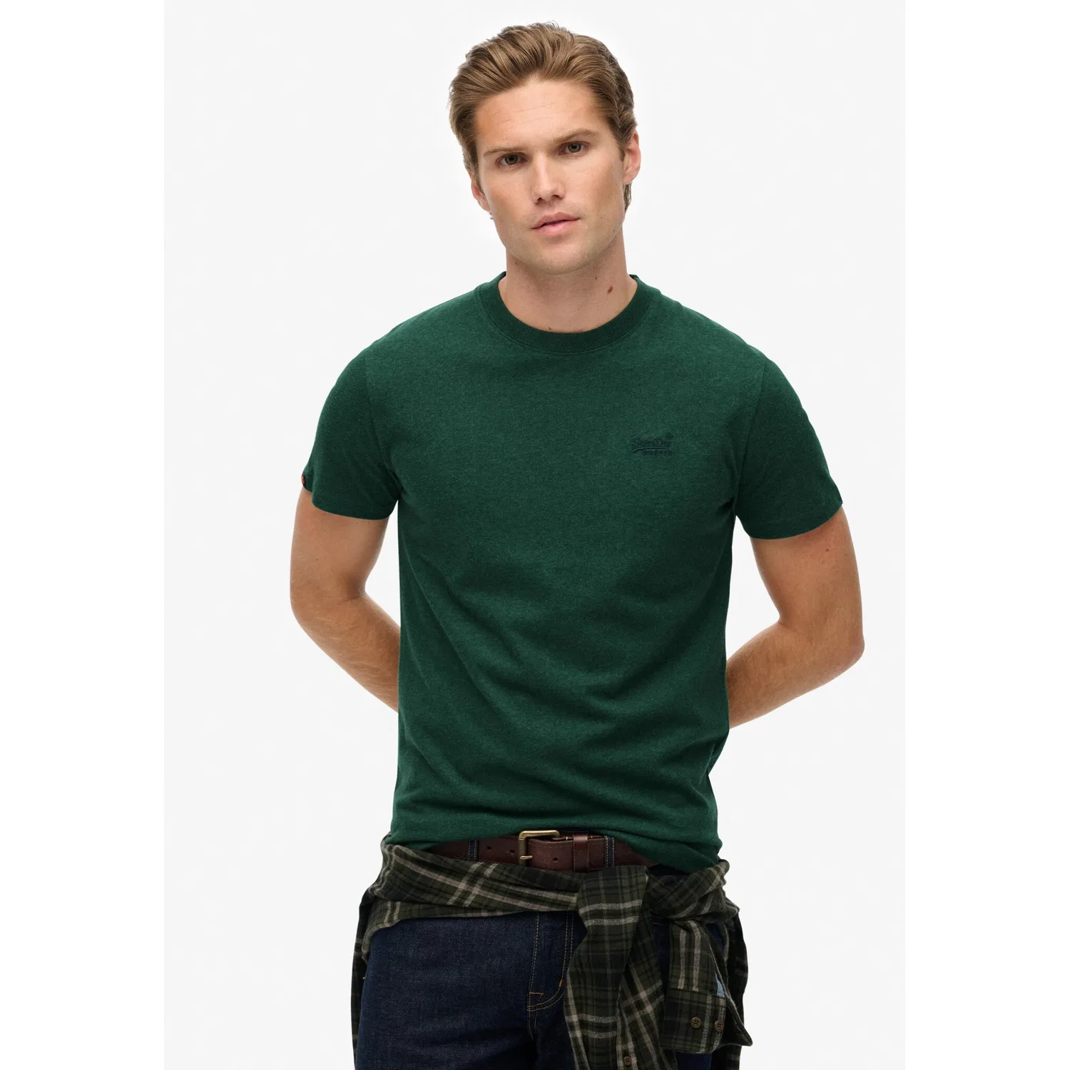 Детская хлопковая футболка с вышивкой Superdry, Pitch Green Marl