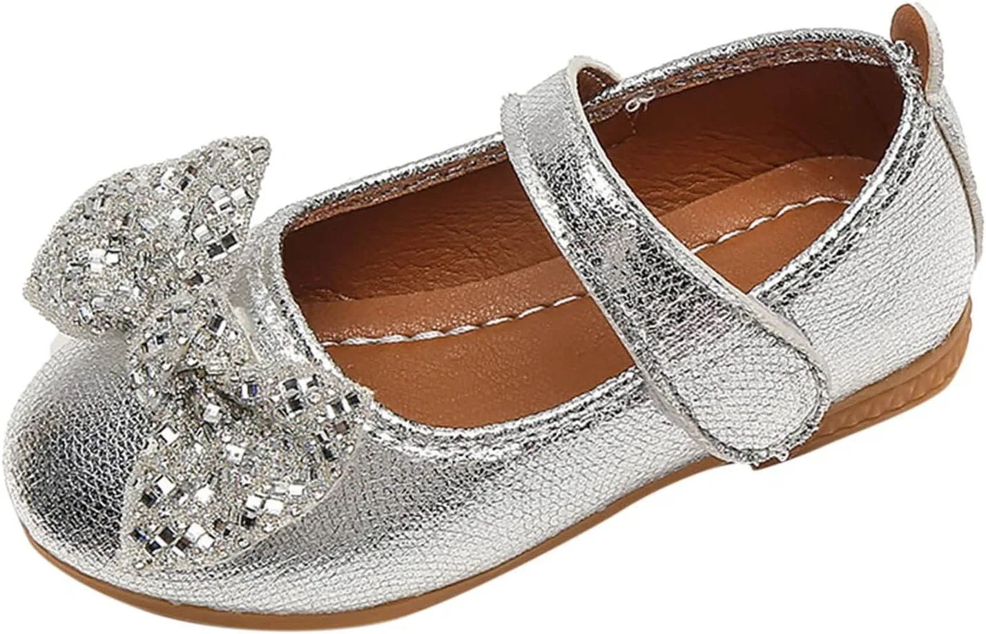 Детские туфли Мэри Джейн с бантом и блестками для девочек, Silver