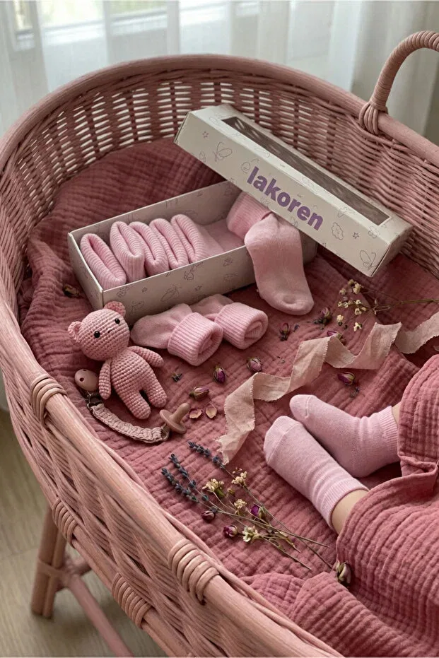 Детские носки для новорожденных хлопковые 5 шт Lakoren, Pink — фото 2