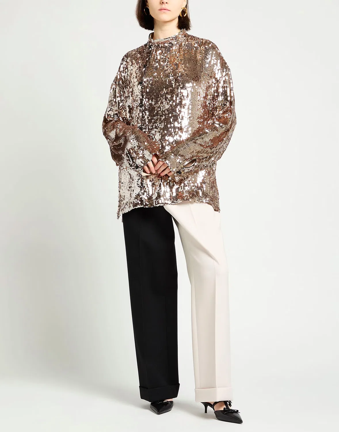 Женская куртка из крепа с пайетками Metallic Two-Tone Gucci, розовое золото — фото 4