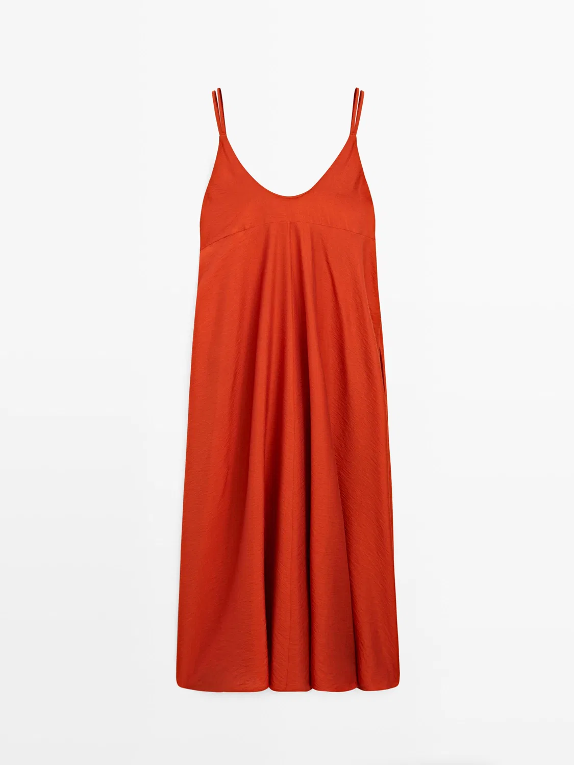 Длинное струящееся платье из двойной ткани Massimo Dutti, Burnt Orange — фото 3