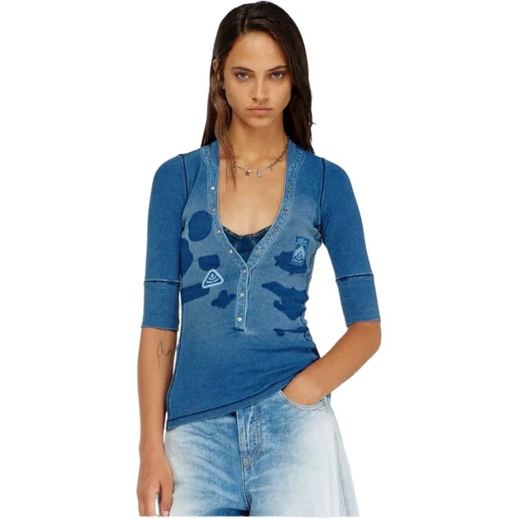 Женское трикотажное изделие с V-образным вырезом DIESEL, Blue — фото 4