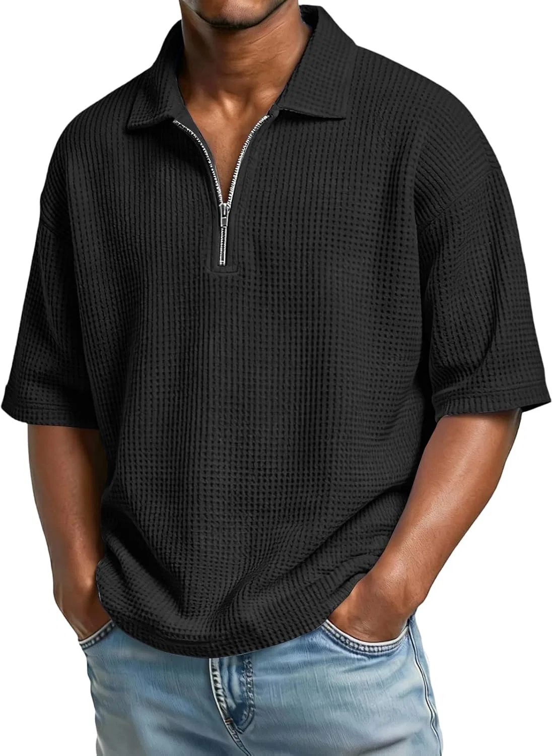 Мужская футболка с воротником на молнии Quarter Zip Generic, Black