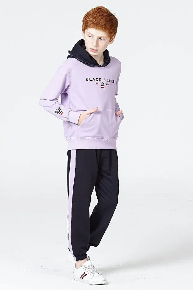 Детский спортивный костюм с капюшоном с принтом Black One, Lila