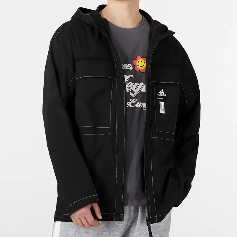 Худи на молнии с капюшоном Adidas, черный — фото 2