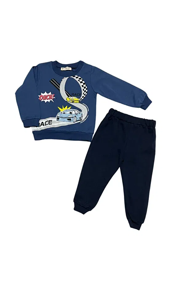 Детский комплект свитшота и брюк с принтом Car Minikaya, Navy Blue