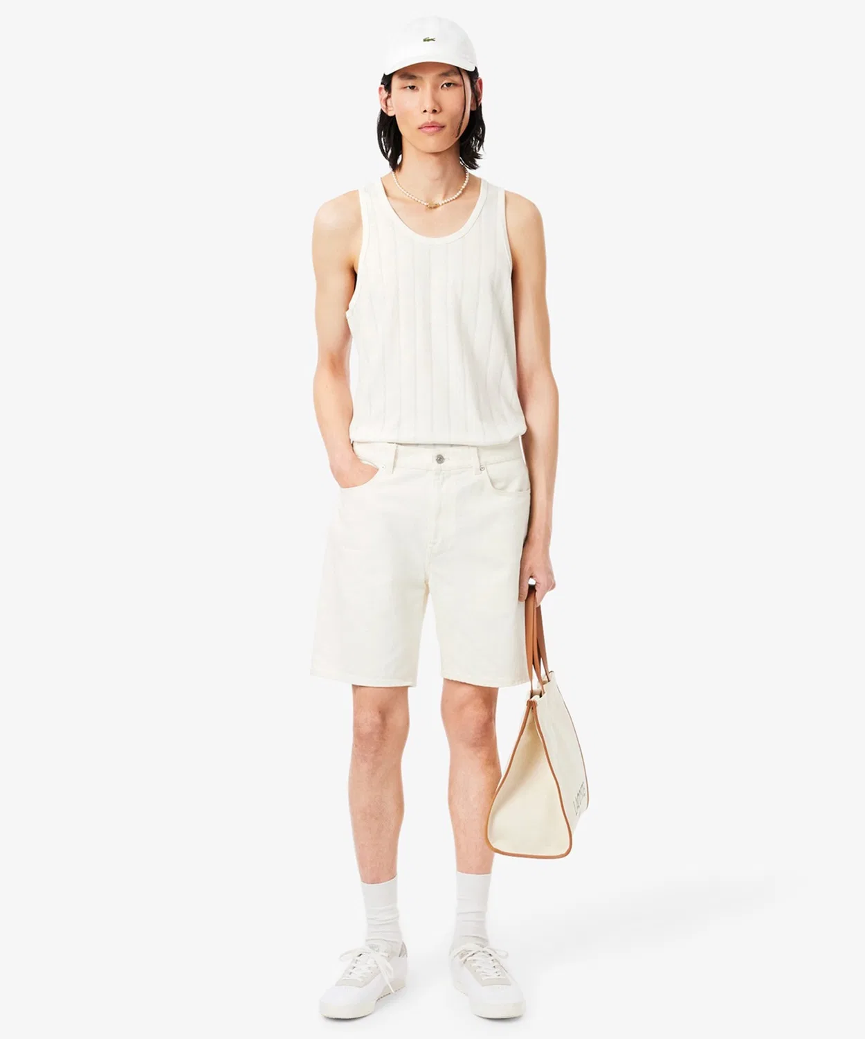 Мужской топ-безрукавка с полосатым принтом LACOSTE, Off White — фото 4