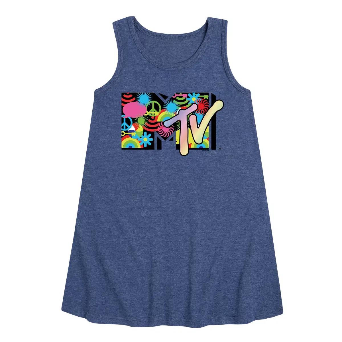 Детское платье-трапеция для девочек без рукавов MTV Icon Collage Logo Heather Navy