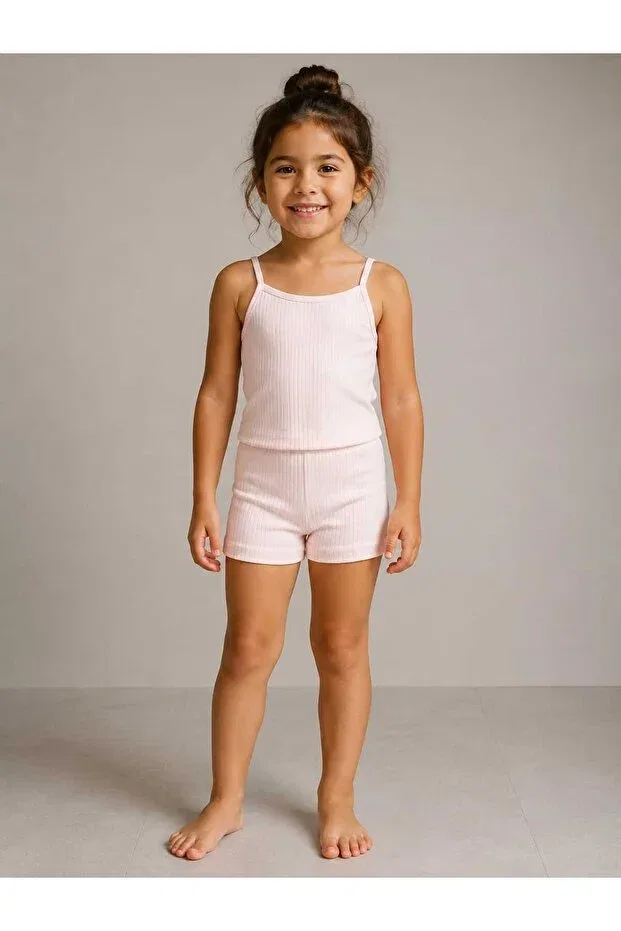 Детский комплект для девочек с принтом Camisole With String Straps And Shorts Set Yarennn, Pink — фото 4