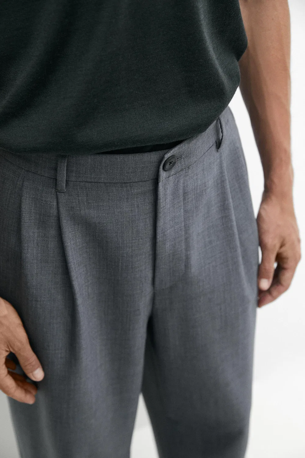 Брюки Massimo Dutti, шерстяные, свободные, с вытачками, серые — фото 4