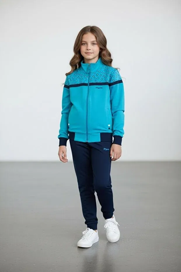Детский спортивный комплект для девочек на молнии с принтом Sportswear Piyera, Turquoise — фото 3