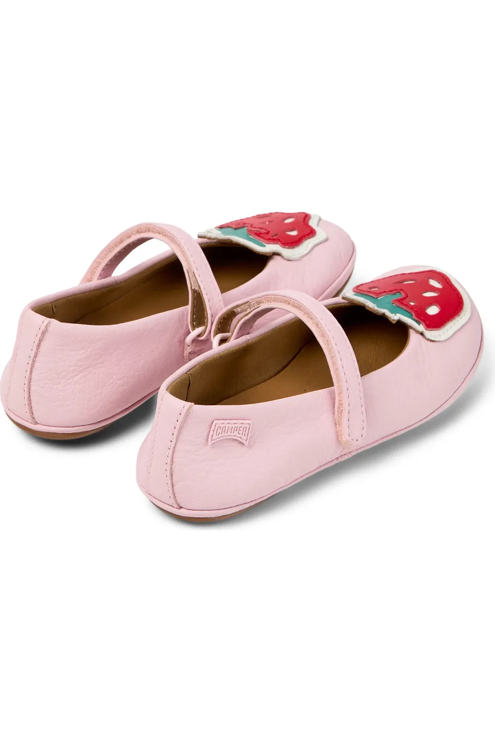 Туфли детские без задника Camper Twins Mismatch с аппликацией клубники, Light/Pastel Pink — фото 2