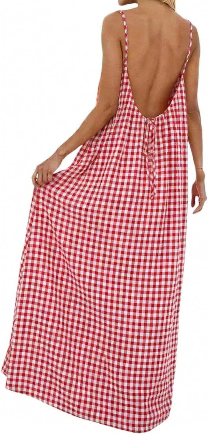 Женское летнее платье на бретелях Cotton Linen Sundress, Red — фото 4