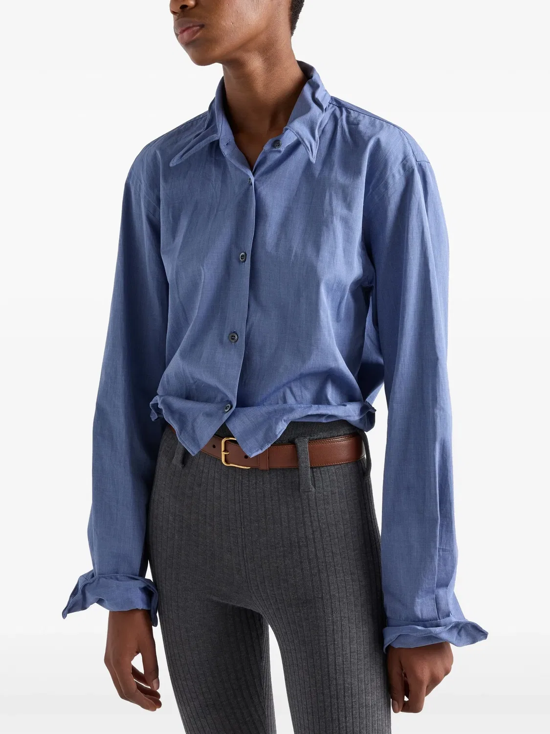 Рубашка Fil-à-Fil от Prada в цвете небесно-голубой — фото 4