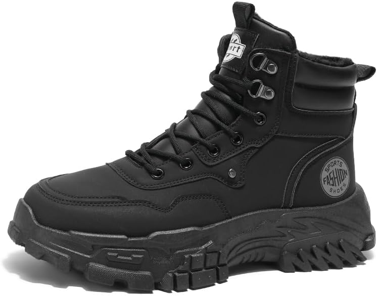 

Мужские высокие зимние ботинки с меховой подкладкой, водонепроницаемые противоскользящие походные ботинки для мужчин Vfvbest, черный