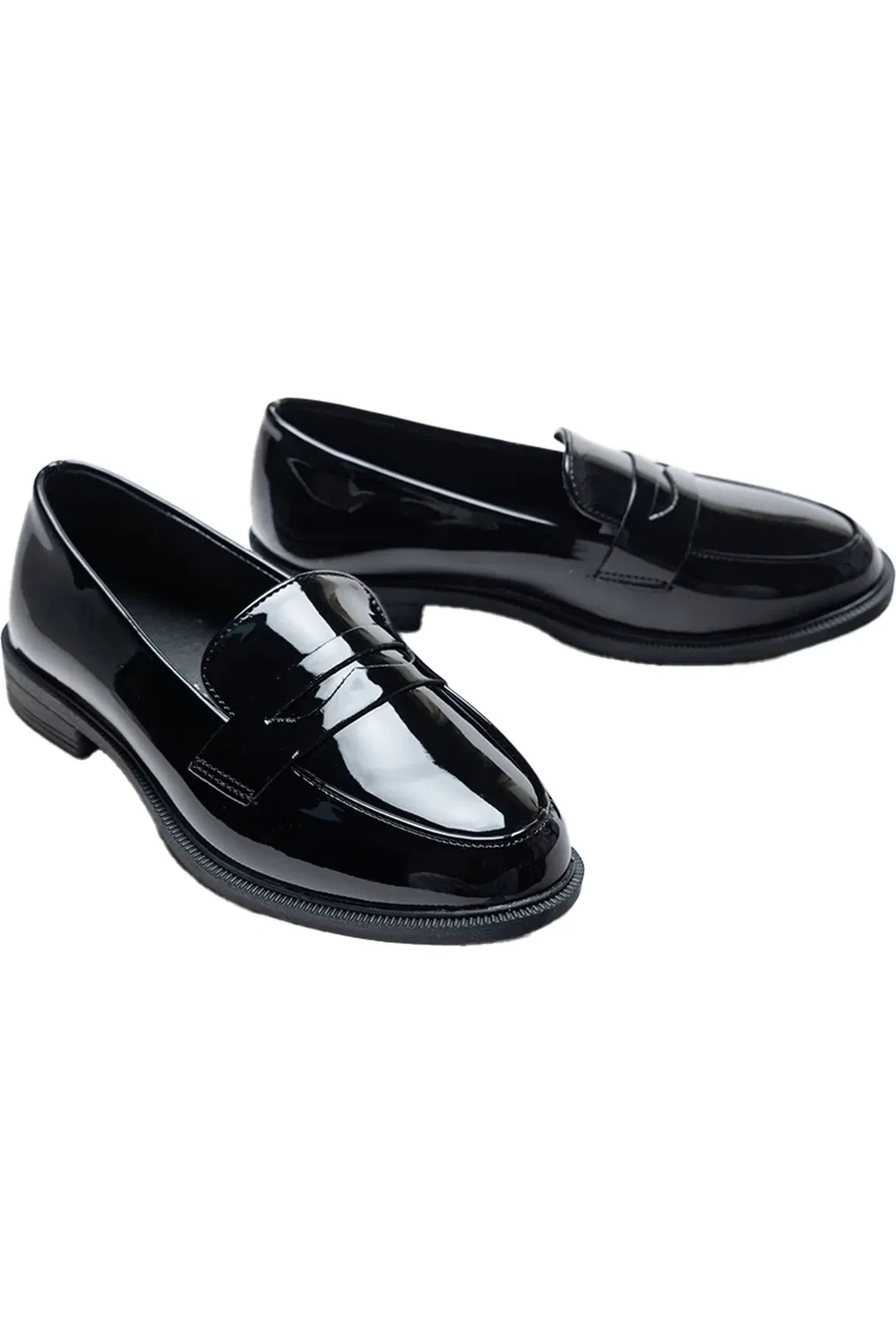 Детские туфли лоферы на плоской подошве Patent Penny Loafers MOUSTACHE, черный — фото 3