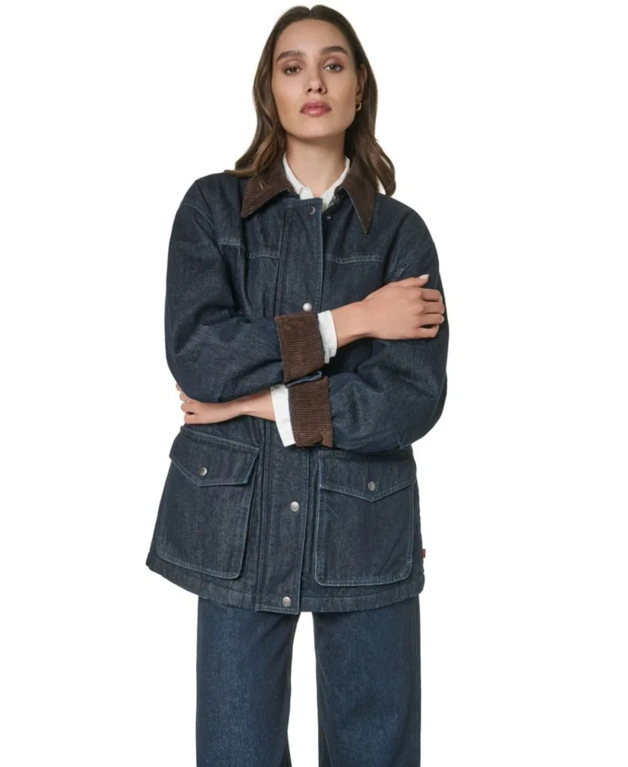 Джинсовая куртка-анорак с воротником из вельвета Levi's, Dark Rinse Wash