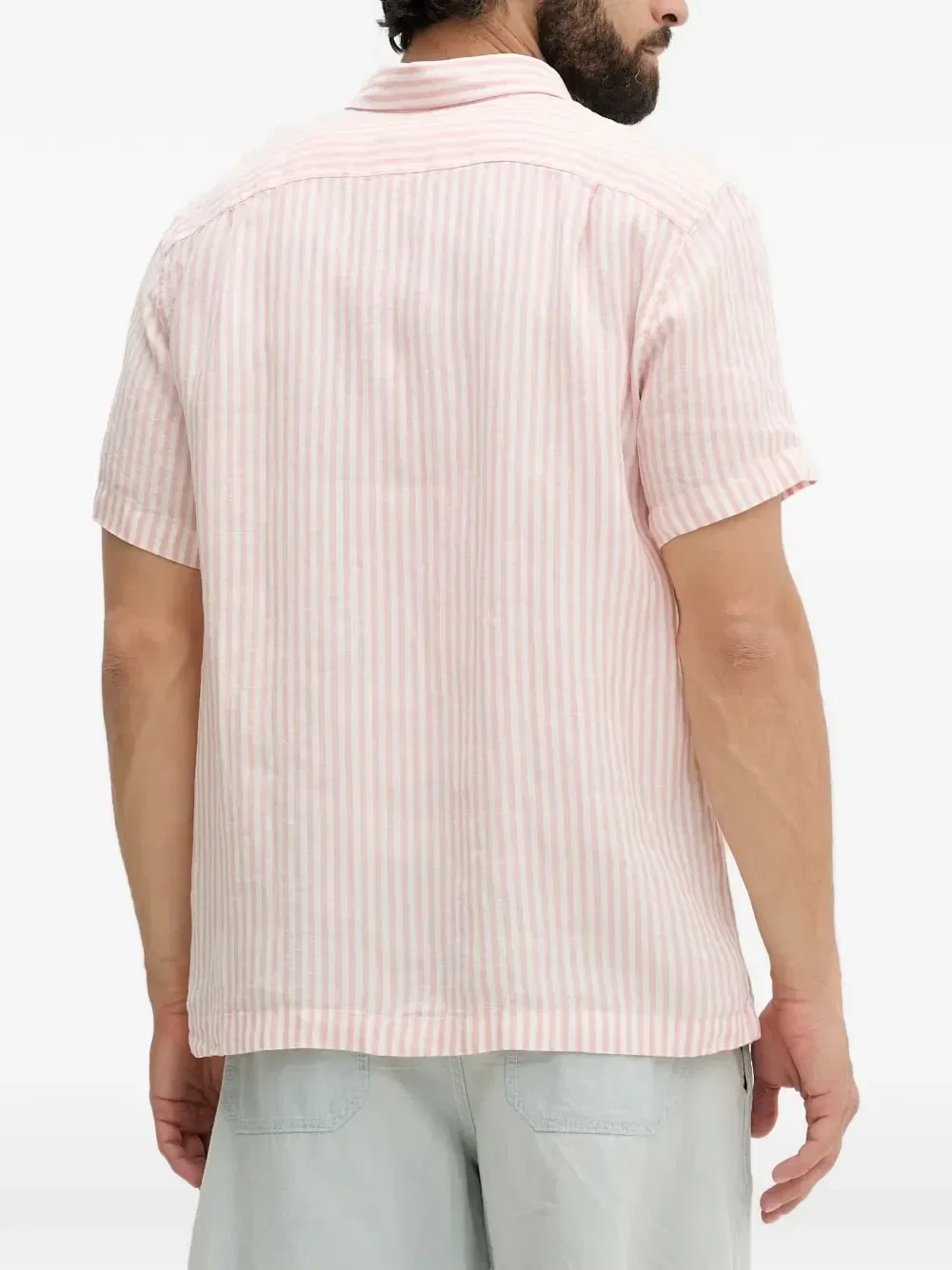 Полосатая льняная рубашка с короткими рукавами Lacoste, розовый — фото 3