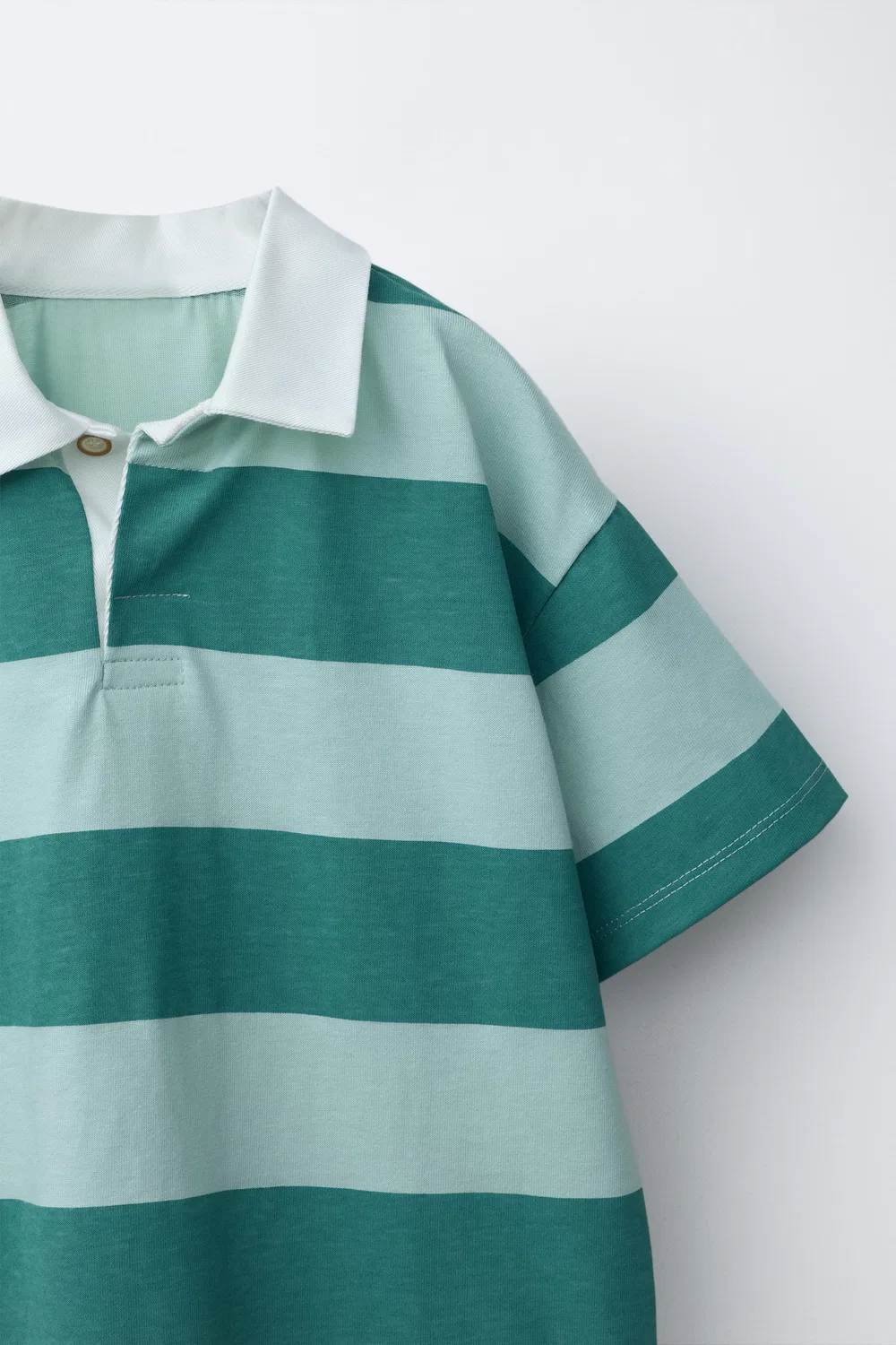Комплект из полосатой рубашки-поло и шорт-бермуд ZARA, Blue/Green — фото 3