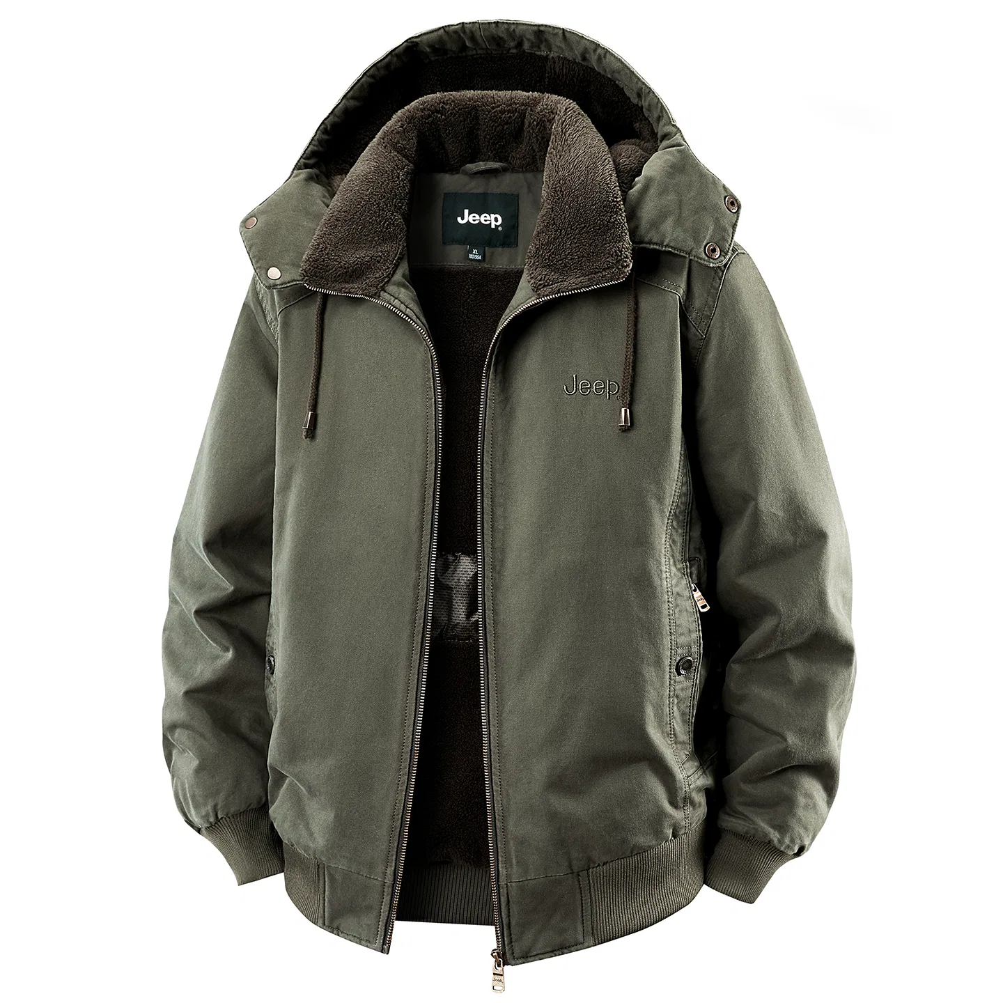 Детский пуховик с капюшоном, прямой крой, Jeep, Army Green