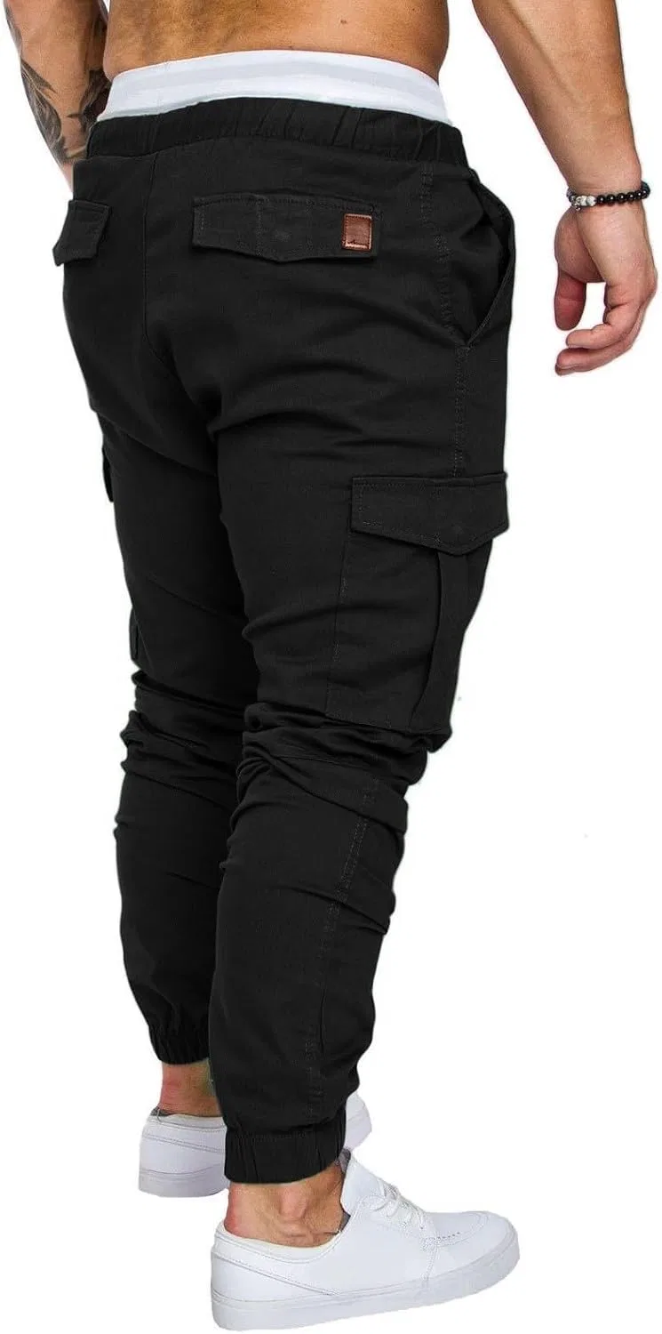 Мужские легкие штаны-карго с эластичным поясом, Cargo Jogger Pants, чёрный — фото 2