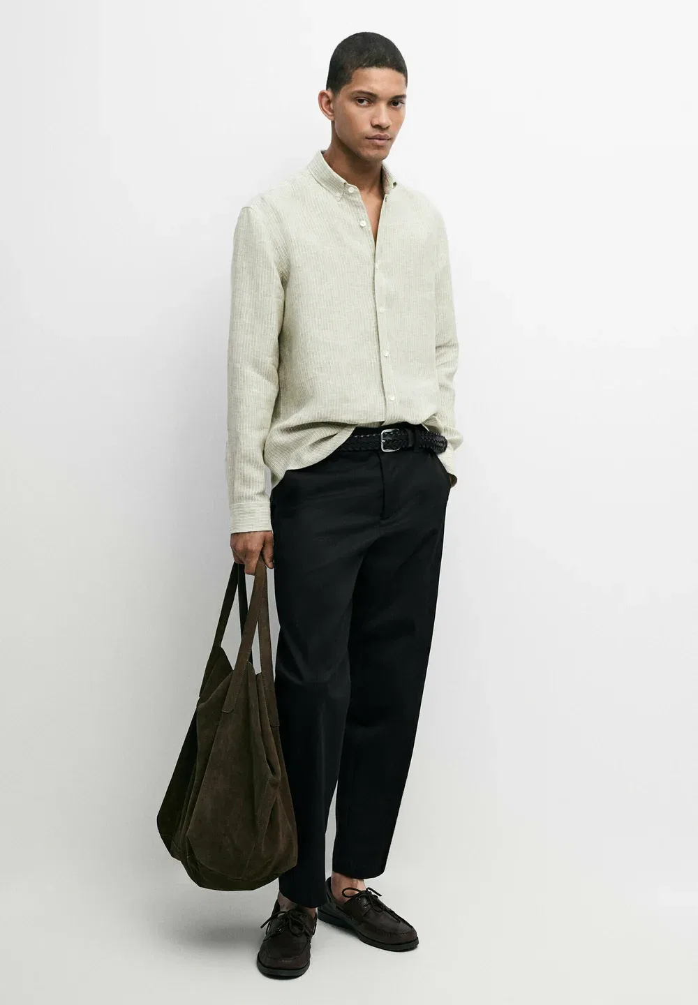 Рубашка в полоску, стандартный крой, 100% лен Massimo Dutti, Mottled Dark Green