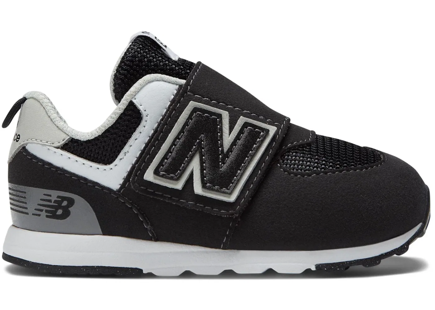 Детские кроссовки на липучке New Balance 574 Hook and Loop, Black/Silver Metallic