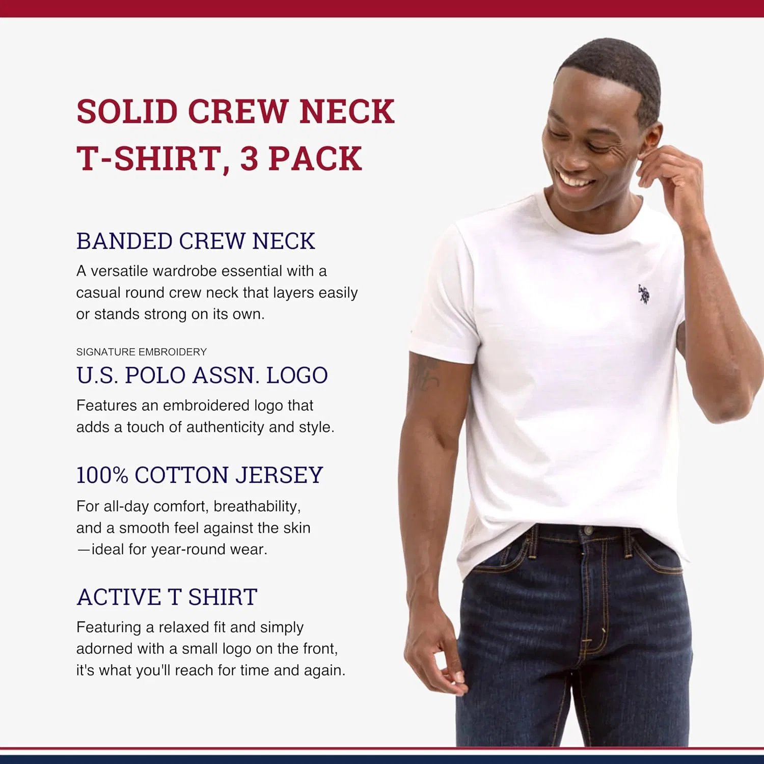 Мужская футболка с поло U.S. Polo Assn., White/White/White — фото 3