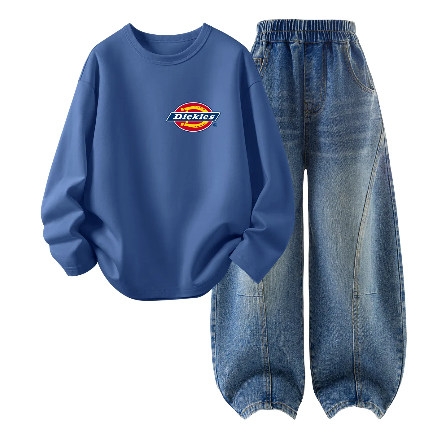 Детский комплект из футболки и джинсовой юбки, модель Standard Thick K, Dickies, Black Denim Light Blue — фото 3