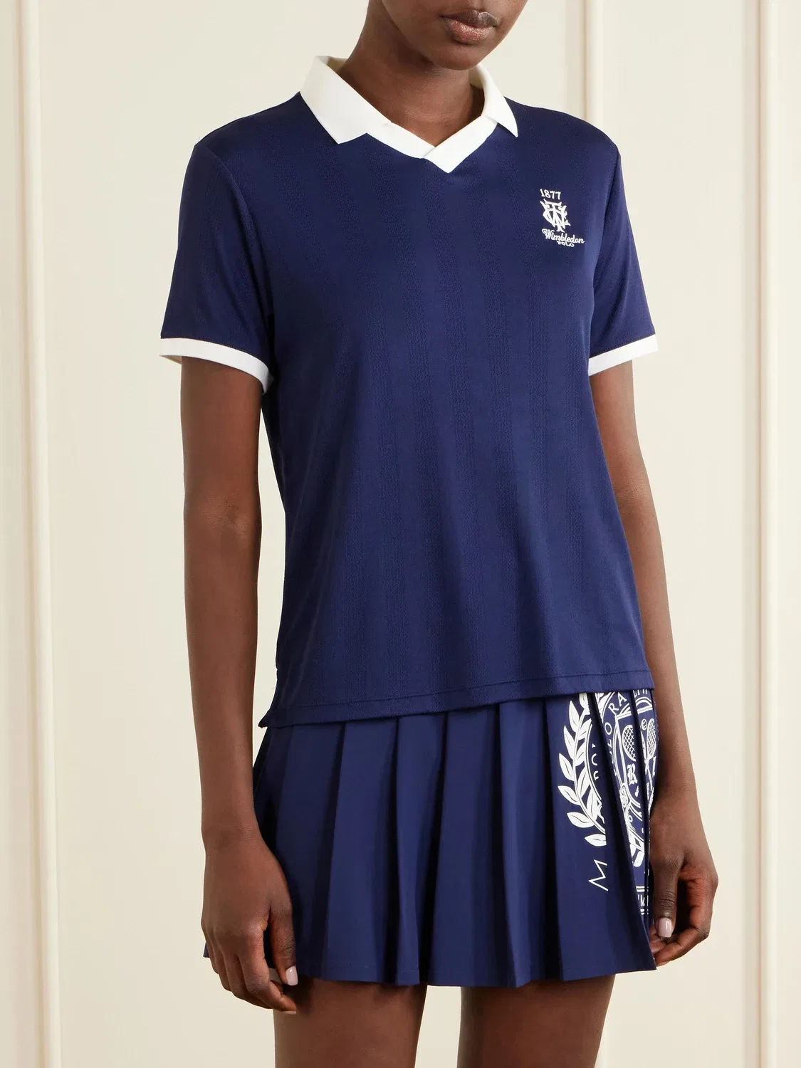 Вязаное поло с вышивкой логотипа Уимблдона POLO RALPH LAUREN, синий — фото 3