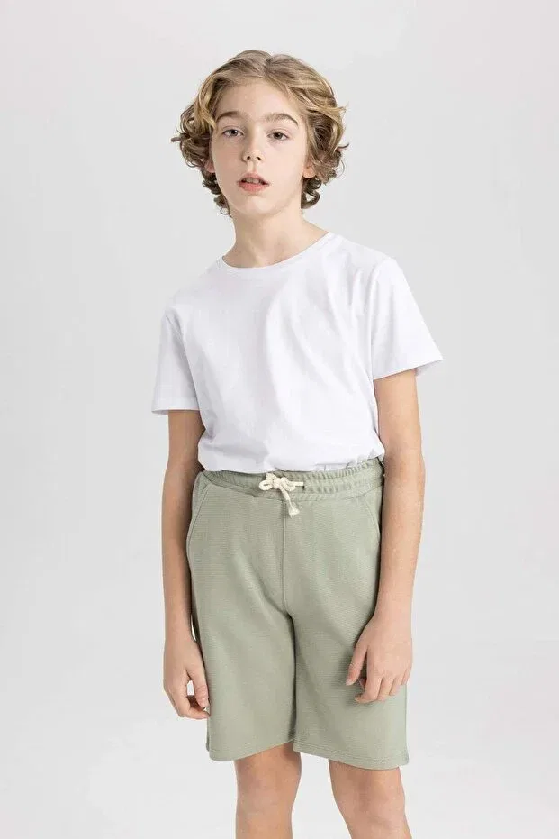 Детские шорты для мальчиков хлопковые Basic plain bermuda shorts Defacto, Green-Gn497 — фото 4