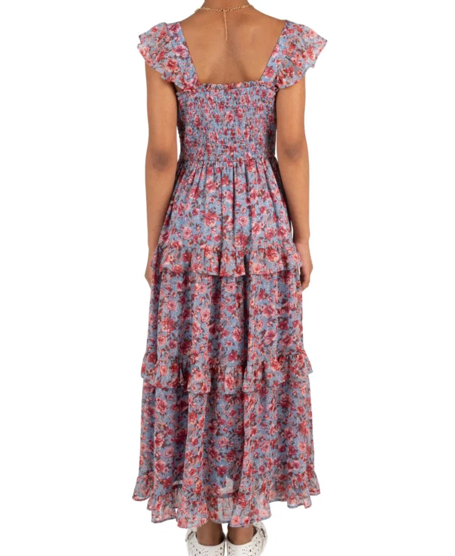 Платье-макси из шифона с люрексом и принтом Floral Lurex Chiffon Rare Editions, Dusty Blue — фото 3