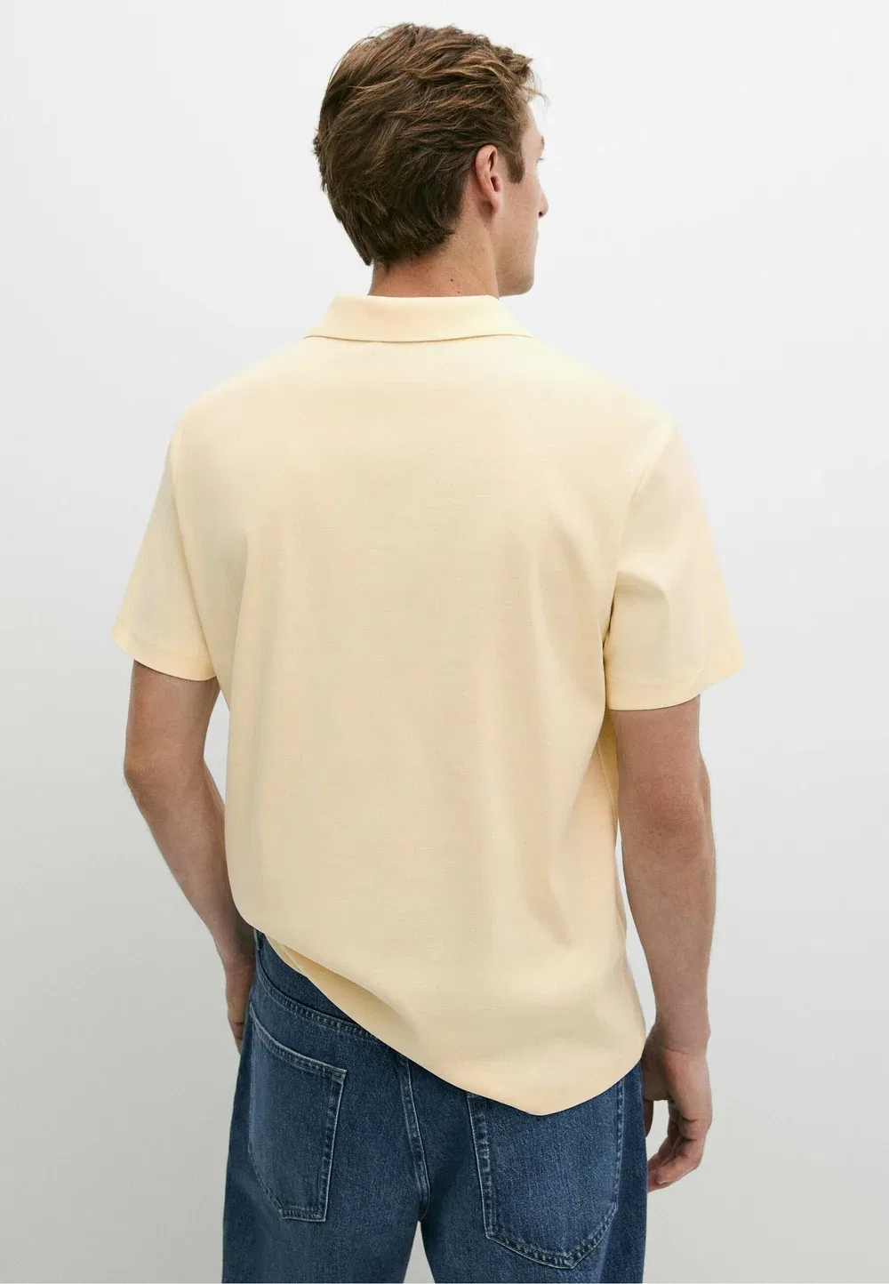 Рубашка-Поло с коротким рукавом и V-образным вырезом - рубашка-поло Massimo Dutti, Light Yellow — фото 3