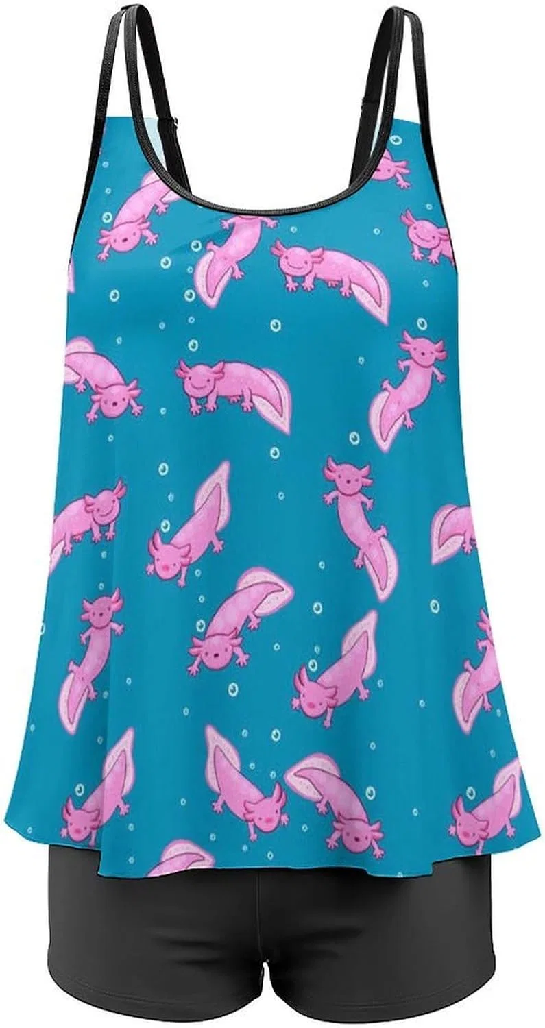 Женский танкини с регулируемыми бретелями Plus Size Bikini, Kawaii Axolotl Patternstyle-9 — фото 2