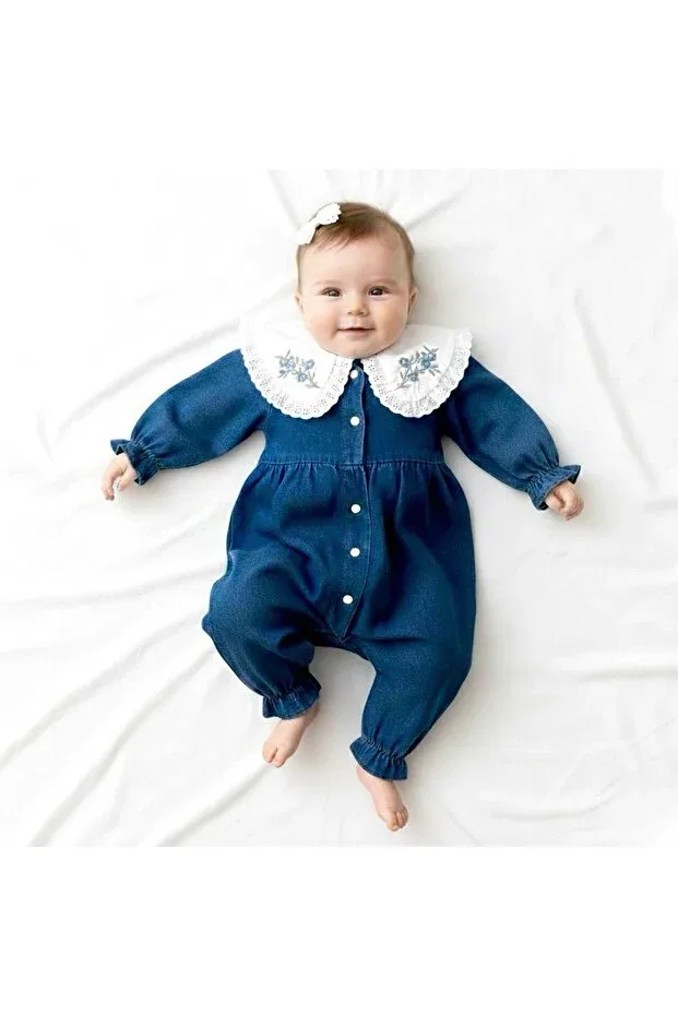 Детский комбинезон для девочек с вышивкой Momercy, Navy Blue — фото 3