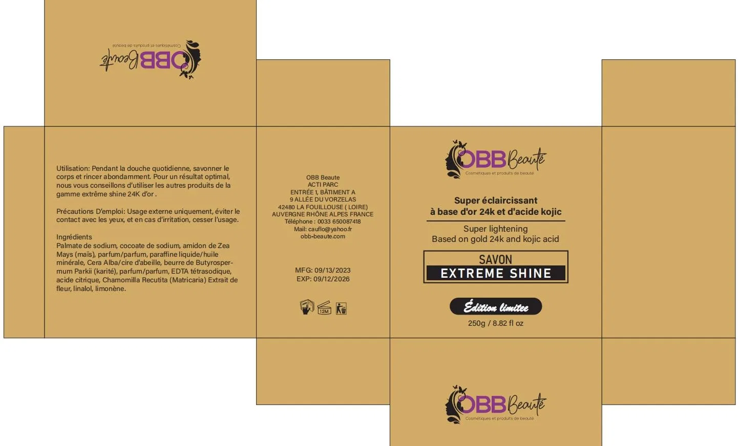Мыло для лица и тела Obbbeaute Super Brightening, 24K Gold and Kojic Acid, 250 г Obbbeauté — фото 2