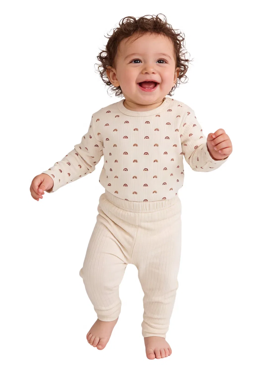 Комплект пижамный с принтом из хлопка Babies Basic, кремовый