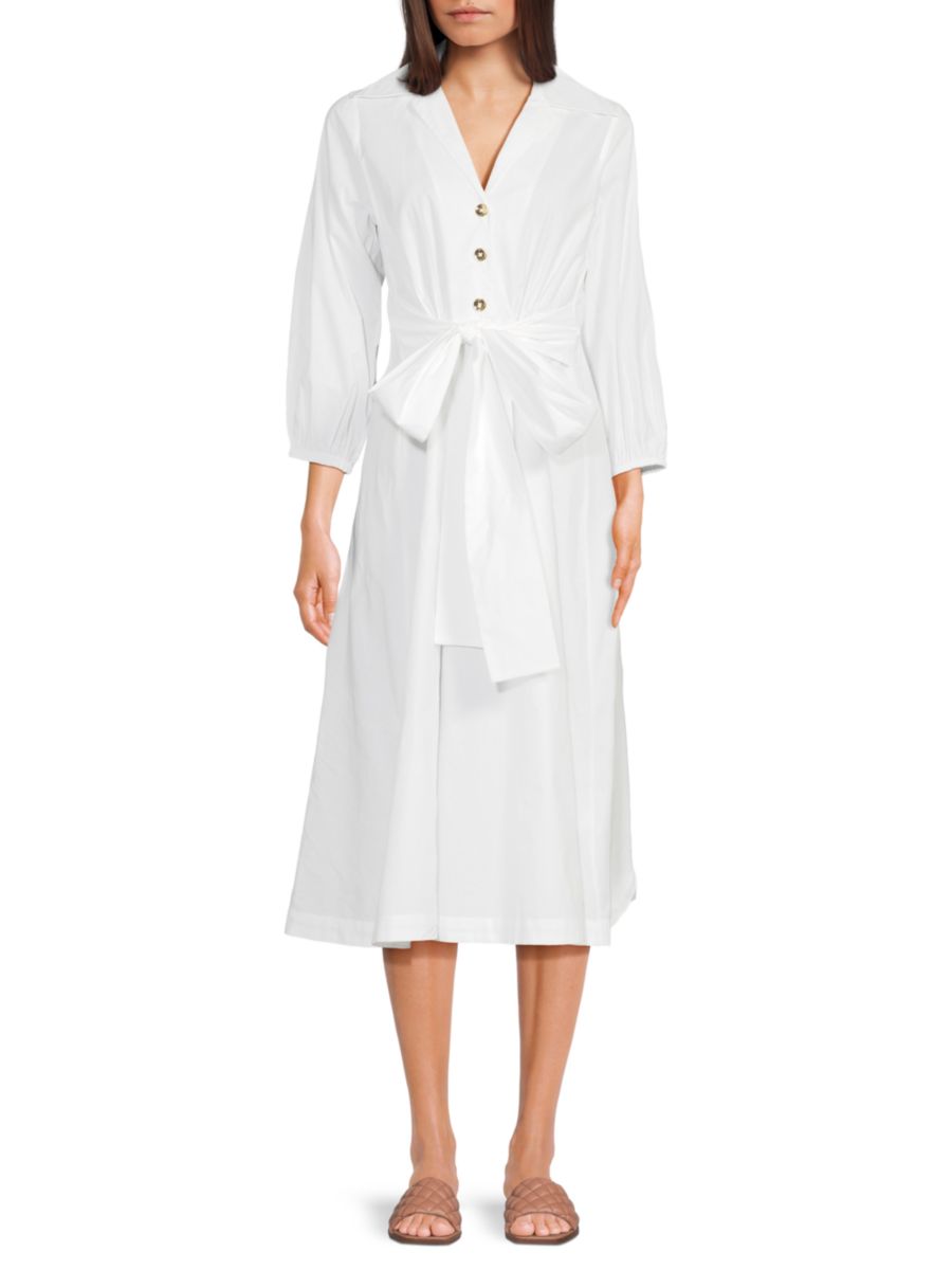 

Платье-рубашка макси из хлопка с поясом Halston, цвет Crisp White