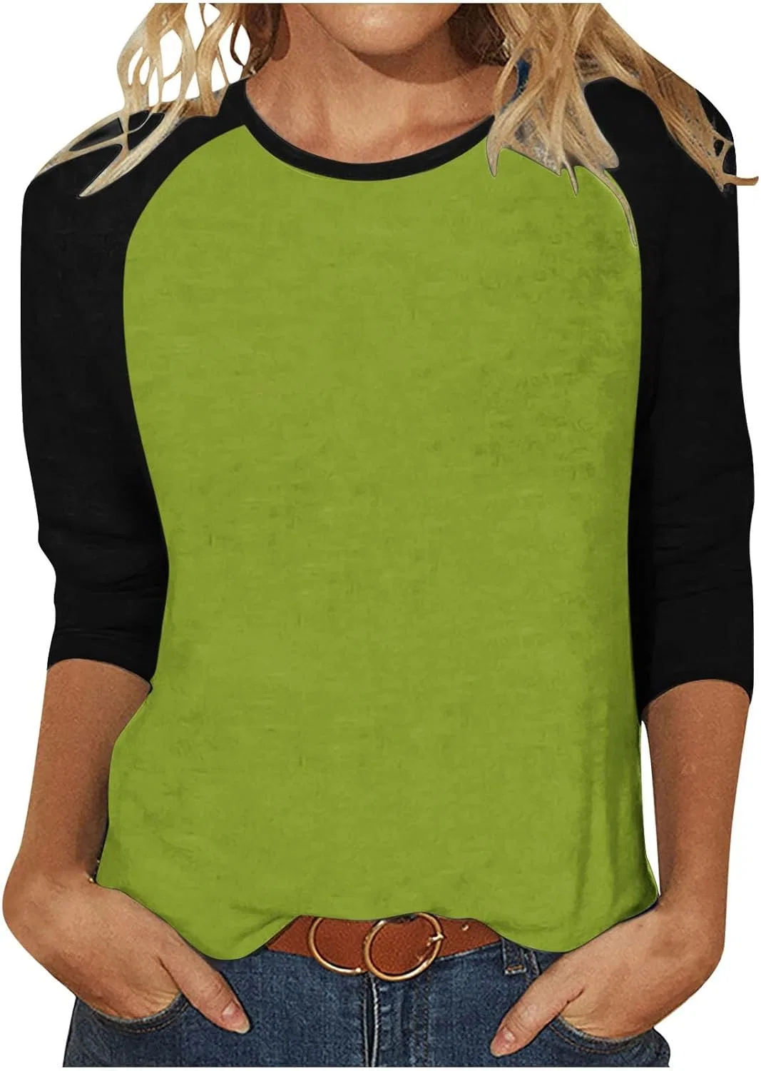Женская свободная блуза с цветовой блокировкой, Army Green