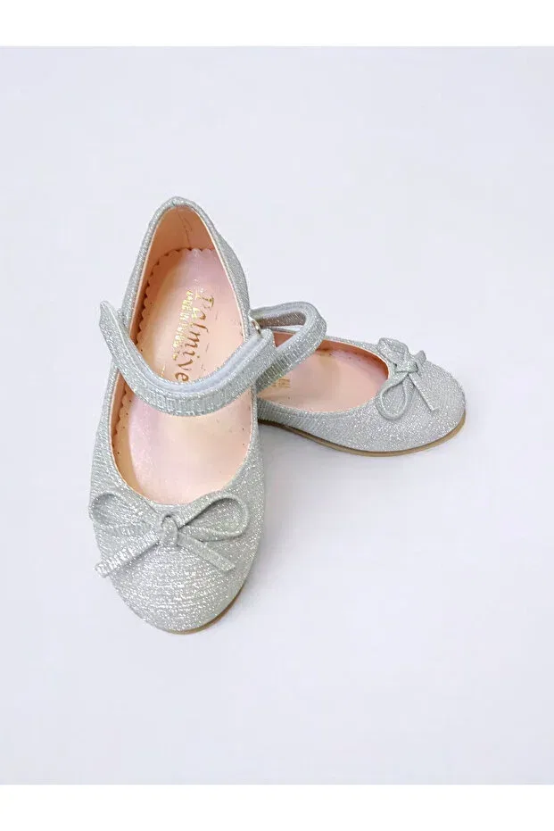 Детские туфли для девочек с бантом Patik Bebe, Silver Glass
