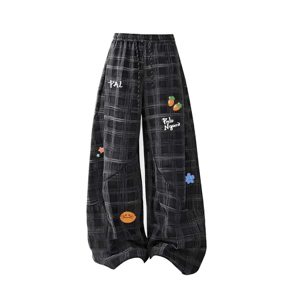 Детские брюки свободного кроя с принтом в клетку Black Plaid, PAL ONGACO
