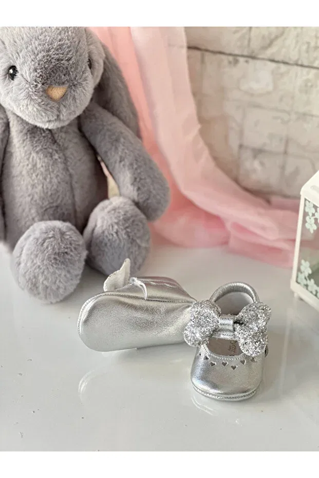 Детские мокасины для девочек из натуральной кожи Silver shine genuine leather baby moccasin Li Puna, Silver — фото 4
