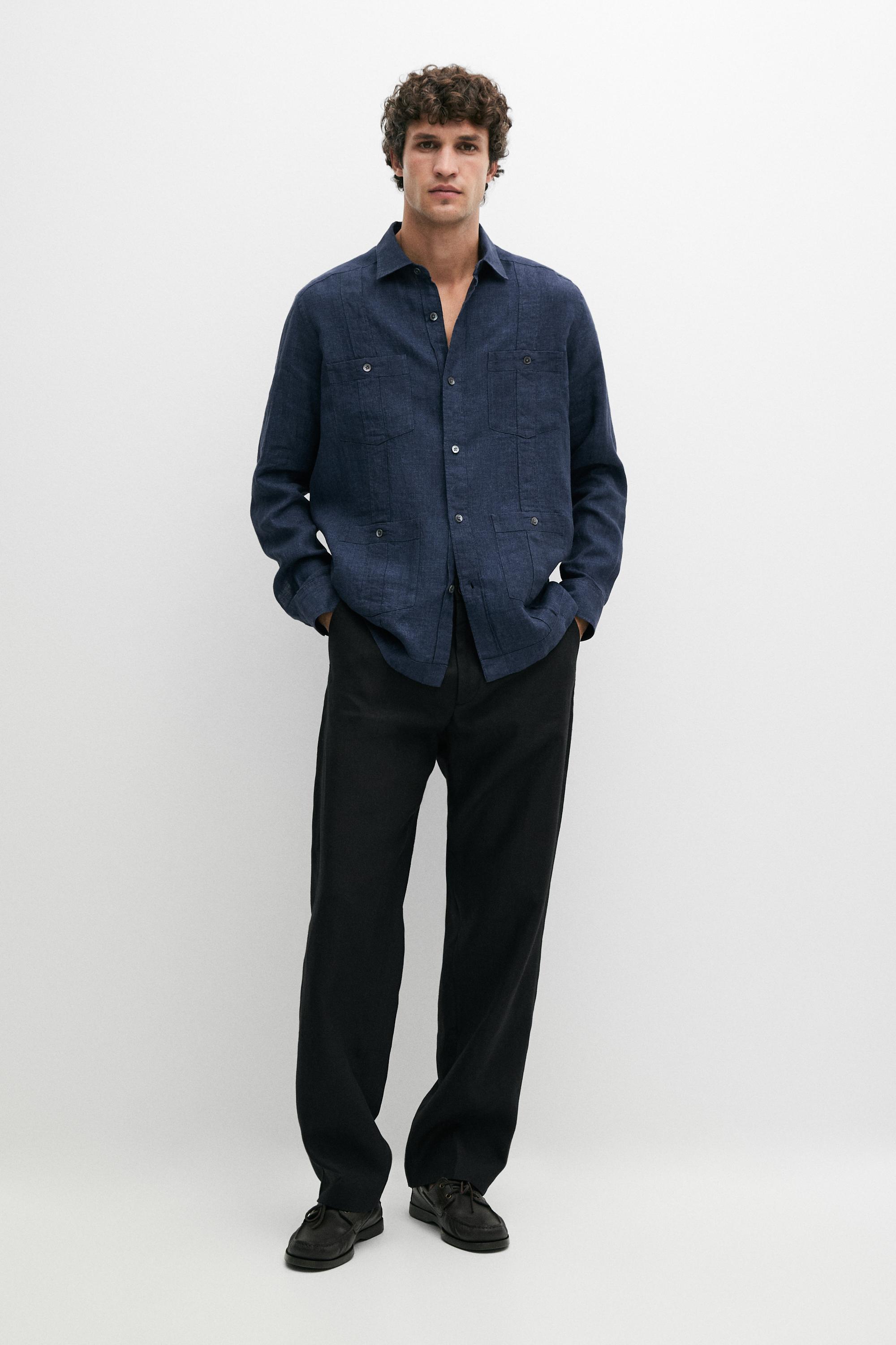 Брюки  Massimo Dutti 100% Linen Straight-leg, черный — фото 2