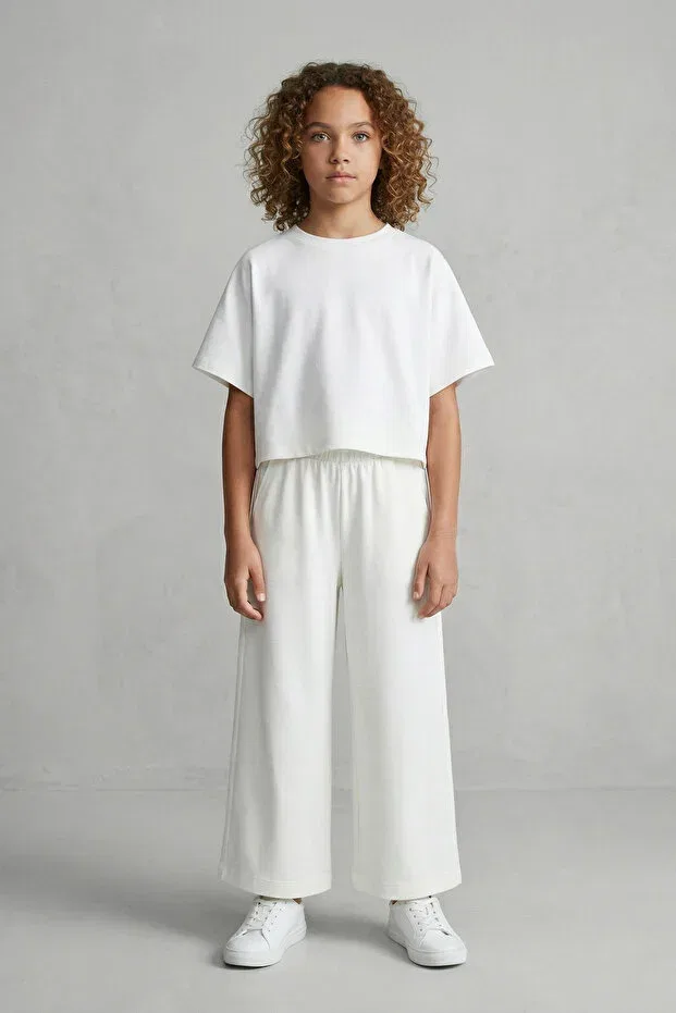 Детские брюки для девочек хлопковые с принтом Lumy combed cotton girls' wide-leg summer trousers Colorinas, White — фото 3
