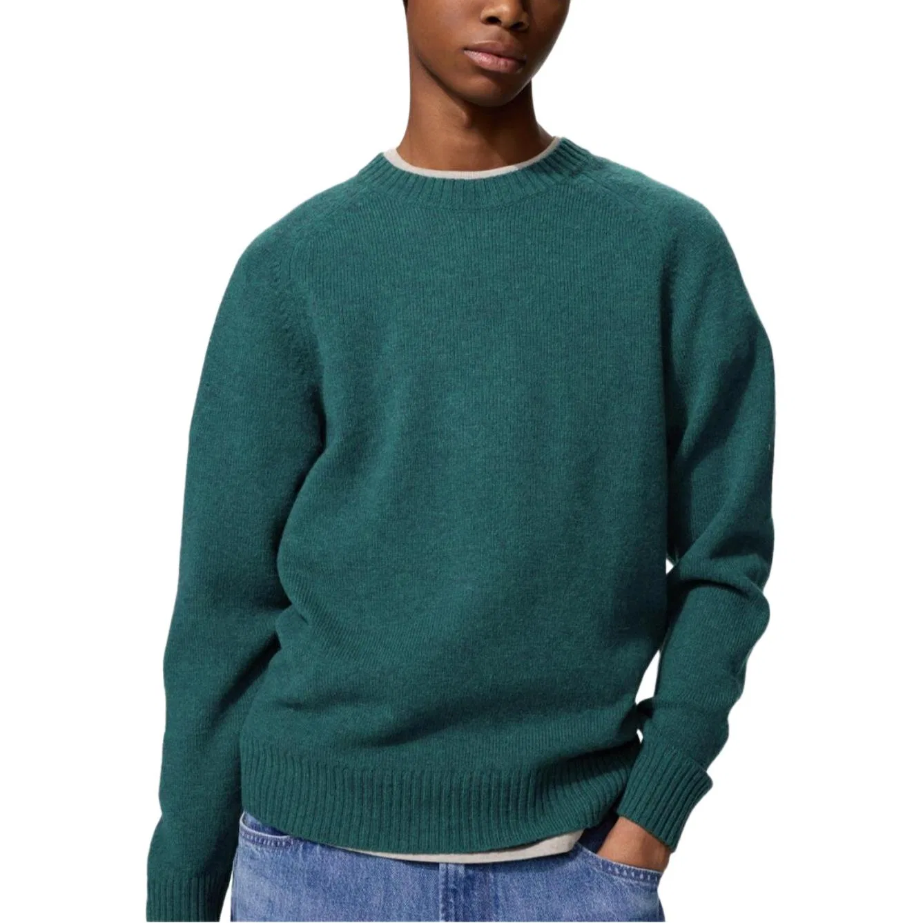Детский свитер с круглым вырезом, прямой крой, UNIQLO, Green — фото 4