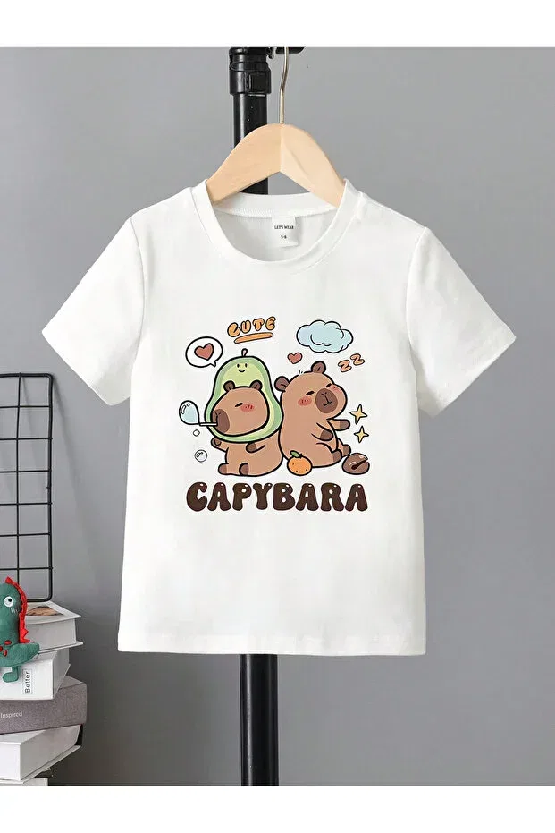 Детская футболка с принтом для девочек Printed Crew Neck Combed Cotton T-Shirt Let'S Wear, White — фото 2