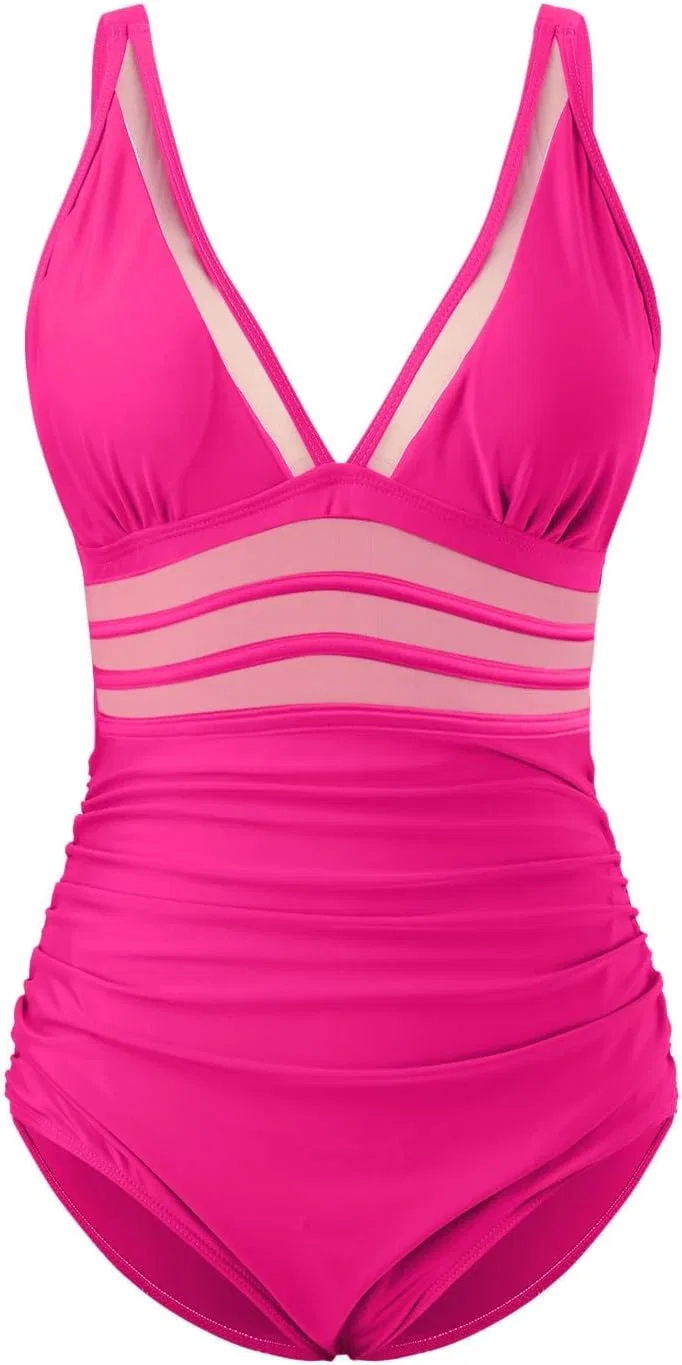 Женский цельнокроеный купальник с утягивающей панелью Generic, Hot Pink — фото 3